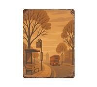POLIUAWS London Bus Stop Illustration Plaque En Métal Vintage, Affiche Rétro Pour Pub, Club, Café, Bar, Décoration Murale Pour La Maison, Style Rétro15.7"x11.8"