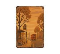 POLIUAWS London Bus Stop Illustration Plaque En Métal Vintage Style Rétro Pour La Maison, Cadeau Pour Femme, Décoration De Bar 11.8"x7.9"