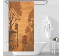 POLIUAWS London Bus Stop Illustration Rideaux De Bain Décoratifs Lavables Et Élégants pour Salle De Bain Ou Dortoir 35.43x70.87Inch（90x180cm）
