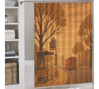 POLIUAWS London Bus Stop Illustration Rideaux De Douche Anti-moisissure, Épais Et Résistants, en Polyester, Style Moderne, pour Salle De Bain Ou Douche 64.17x70.87Inch（163x180cm）
