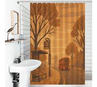 POLIUAWS London Bus Stop Illustration Rideaux De Douche Décoratifs pour La Salle De Bain, Élégants Et Lavables, Anti-moisissures, pour Salle De Bain Ou Salle d'eau 46.85x70.87Inch（119x180cm）