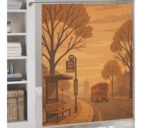 POLIUAWS London Bus Stop Illustration Tissu 100% Polyester Lavable, Moderne Et Déperlant, pour Enfants, Femmes Et Hommes 69.69x70.87Inch（177x180cm）