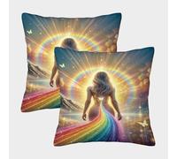 POLIUAWS Lot de 2 Coussins décoratifs Leading The Rainbow avec Fermeture éclair Invisible, Housses de Coussin infroissables et antitaches, 40 x 40 cm