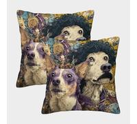 POLIUAWS Lot de 2 Housses de Coussin décoratives bohèmes à Motif canin fantaisiste, en Polyester de Luxe, pour canapé, 45 x 45 cm.