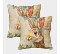POLIUAWS Lot de 2 Housses de Coussin décoratives bohèmes à Motif Lapin Curieux, en Polyester de Luxe, pour canapé, 45 x 45 cm.