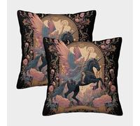 POLIUAWS Lot de 2 Housses de Coussin décoratives bohèmes à Motif Licorne enchantée, en Polyester de Luxe, pour canapé, 45 x 45 cm.