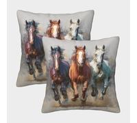 POLIUAWS Lot de 2 Housses de Coussin décoratives bohèmes à Motif Trois Chevaux au Galop, en Polyester de Luxe, pour canapé, 50 x 50 cm
