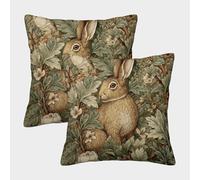 POLIUAWS Lot de 2 Housses de Coussin décoratives bohèmes, Motif Lapin et Jardin, en Polyester de Luxe, pour canapé, 50 x 50 cm