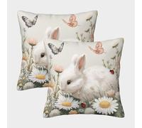 POLIUAWS Lot de 2 Housses de Coussin décoratives bohèmes, Motif Lapin Fleuri, en Polyester de Luxe, pour canapé, 45 x 45 cm