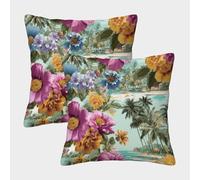 POLIUAWS Lot de 2 taies d'oreiller carrées 45x45cm, Motif « Paradis Tropical », imprimées, Douces et moelleuses, pour la décoration de Votre canapé ou Salon.