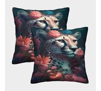 POLIUAWS Lot de 2 taies d'oreiller Cheetah Quarty, taies d'oreiller en Satin Douces pour Les Cheveux et la Peau, Taille Standard, Fermeture Portefeuille, 50 x 50 cm