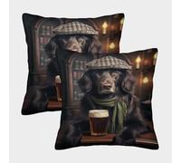 POLIUAWS Lot de 2 taies d'oreiller élégantes en Polyester à Motif Flat Coated Retriever, Douces et Confortables, 50 x 50 cm.