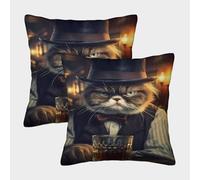 POLIUAWS Lot de 2 taies d'oreiller élégantes en Polyester à Motif Grumpy Cat, Douces et Confortables, 50 x 50 cm.