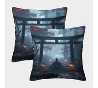 POLIUAWS Lot de 2 taies d'oreiller élégantes en Polyester à Motif Spirituel de samouraï Japonais, Douces et Confortables, 45 x 45 cm.