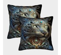 POLIUAWS Lot de 2 taies d'oreiller léopard à Motif Astrologie Mystique, Douces et Confortables pour Les Cheveux et la Peau, Fermeture Portefeuille, 50 x 50 cm