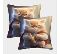 POLIUAWS Lot de 2 taies d'oreiller, Motif Chaton Super-héros, Douces et Confortables, avec Fermeture éclair Invisible. Idéales comme Cadeau.