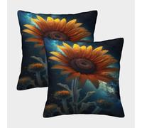 POLIUAWS Lot de 2 taies d'oreiller, Motif Voie lactée et Tournesol, pour Le Confort des Cheveux et de la Peau, Ultra-Douces avec Fermeture éclair Invisible, pour Un Sommeil réparateur