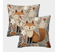 POLIUAWS Lot de 2 taies d'oreiller « Renard dans Une forêt Fleurie », Douces et Confortables pour Les Cheveux et la Peau, Fermeture Portefeuille, 45 x 45 cm