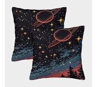 POLIUAWS Lot de 2 taies d'oreiller The Universe, taies d'oreiller en Satin Douces pour Les Cheveux et la Peau, Taille Standard, Fermeture Portefeuille, 45 x 45 cm