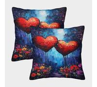 POLIUAWS Lot de 2 taies d'oreiller « Two Hearts in The Night », Douces et Confortables pour Les Cheveux et la Peau, Fermeture Portefeuille, 40 x 40 cm