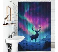 POLIUAWS Magical Aurora Deer Nature Rideaux De Bain Décoratifs Épais Et Résistants en Polyester pour Salle De Bain, Style Toile De Jouy, Décoration D'hôtel 46.85x70.87Inch（119x180cm）