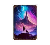 POLIUAWS Man And Dog on Mountain Décoration D'accessoires De Camping-car - Plaque En Métal Pour Salles De Jeux - Drapeau Décoratif - Panneau11.8 x7.9