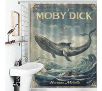 POLIUAWS Moby Dick Book Cover Rideaux De Salle De Bain Lavables Et Élégants pour Cabines Et Baignoires, Style Moderne 56.30x70.87Inch（143x180cm）