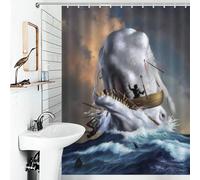 POLIUAWS Moby Dick Tissu Imperméable Lavable en Polyester Moderne Déperlant pour Salle De Bain avec Crochets 53.54x70.87Inch（136x180cm）