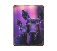 POLIUAWS Mother Moose And Calf Plaque Décorative En Aluminium Pour La Maison, La Ferme, Les Cafés, Le Bureau Ou Le Magasin15.7 x11.8