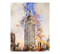 POLIUAWS New York à l'aquarelle - Kit de peinture diamant 2 pièces - Cadeau d'anniversaire pour adultes et filles - Kit de loisirs créatifs - Peinture diamant 40 x 50 cm