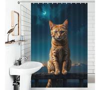 POLIUAWS Night Watch on The Fence Rideaux De Salle De Bain Lavables Et Élégants pour Cabines Et Baignoires, pour Un Usage Quotidien 46.85x70.87Inch（119x180cm）