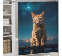 POLIUAWS Night Watch on The Fence Tissu Polyester Imperméable Moderne, Déperlant pour Baignoire Et Cabine De Douche 69.69x70.87Inch（177x180cm）