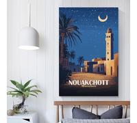 POLIUAWS Nouakchott, Mauritanie, la nuit : Tableau mural pour chambre à coucher, décoration rustique pour salle de bain et toilettes, 50 x 75 cm (20 x 30 pouces)