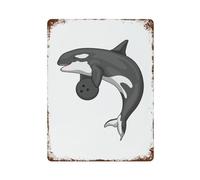 POLIUAWS Orca Bowling Bowling Ball Décoration Murale Rétro En Métal Pour Cafés, Pubs, Clubs, Salons, Bars, Cuisines, Balcons15.7 x11.8