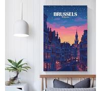 POLIUAWS Paysage urbain de Bruxelles au crépuscule - Impression sur toile personnalisée - Décoration de chambre mignonne - Prêt à accrocher - Impressions d'art moderne 12x18 pouces (30x45cm)