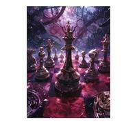 POLIUAWS Peinture diamant 5D à faire soi-même : Échiquier dans une forêt mystique. Kit de peinture diamant pour adultes débutants (30 x 40 cm).