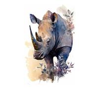 POLIUAWS Peinture diamant aquarelle rhinocéros 5D à faire soi-même, kit de loisirs créatifs en cristal, art diamant pour adultes, décoration murale, cadeau, 20 x 30 cm
