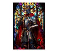 POLIUAWS Peinture diamant « Chevalier en vitrail » 5D à faire soi-même, art du cristal avec diamants, kit de peinture diamant pour adultes débutants, 20 x 30 cm