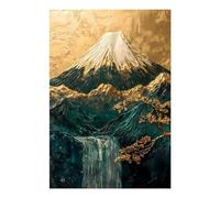 POLIUAWS Peinture diamant japonaise 5D à faire soi-même, motif cerisier en fleurs du Mont Fuji doré, kit de loisirs créatifs en cristal, 20 x 30 cm, pour adultes, décoration murale, cadeau.