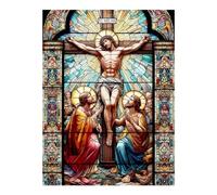 POLIUAWS Peinture diamant « Jésus sur vitrail » 5D à faire soi-même : art du cristal avec diamants, kit de peinture diamant pour adultes (30 x 40 cm).