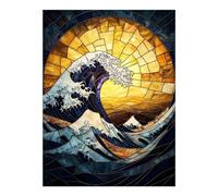 POLIUAWS Peinture diamant « La Grande Vague » en vitrail, kit 5D à faire soi-même, art du cristal avec diamants, kit de peinture diamant pour adultes débutants, 30 x 40 cm