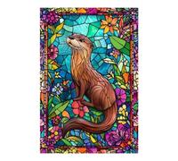 POLIUAWS Peinture diamant « Loutre sur vitrail » 5D à faire soi-même, art du cristal avec diamants, kit de loisirs créatifs pour adultes (20 x 30 cm).