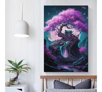 POLIUAWS Peinture sur toile représentant un arbre magique rose, œuvre d'art abstraite, affiche, tableau mural, décoration de chambre, ensemble d'art mural, 40 x 60 cm