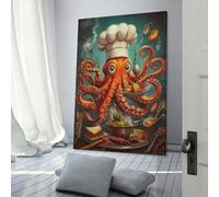 POLIUAWS Peinture sur toile représentant un chef poulpe, décoration murale, affiche de mariage, 50 x 75 cm