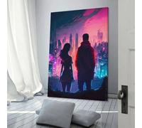 POLIUAWS Peinture sur toile représentant un couple de futurs amoureux, paysage urbain, œuvre d'art abstraite, affiche, tableau mural, décoration de chambre, ensemble d'art mural, 50 x 75 cm