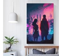 POLIUAWS Peinture sur toile représentant un couple de futurs mariés, paysage urbain, décoration murale, affiche de mariage, 40 x 60 cm