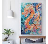 POLIUAWS Peinture sur toile représentant un dragon, décoration murale 3D pour adolescentes, femmes, salon, 20 x 30 cm