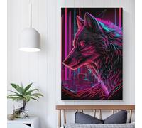 POLIUAWS Peinture sur toile rétro style loup, décoration murale 3D pour adolescentes, femmes, salon, 60 x 90 cm