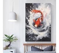 POLIUAWS Peintures à l'aquarelle de carpes koï pour chambres à coucher, impressions sur toile pour occasions spéciales, 40 x 60 cm (16 x 24 pouces)