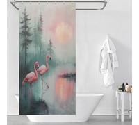 POLIUAWS Pink Flamingos at Sunset Ensemble De Décoration De Salle De Bain Moderne en Tissu Polyester Imperméable pour Baignoire Et Cabine De Douche 35.43x70.87Inch（90x180cm）